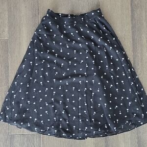 Ann Taylor Black A-Line Flowy Skirt with White Floral Pattern